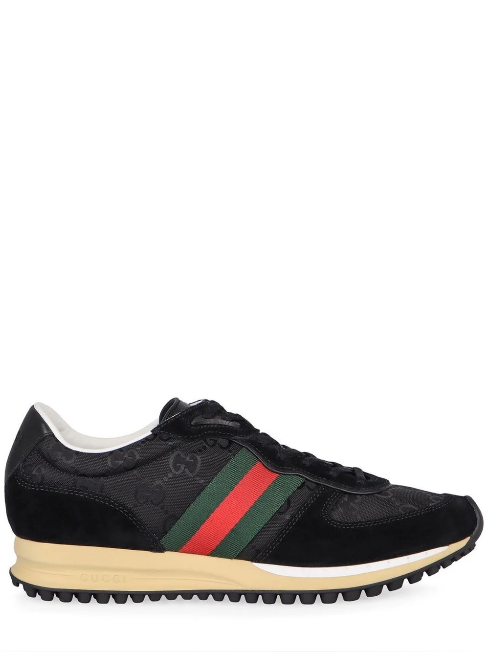 Men’s Gucci Black Nora Re-Motion Suede & Leather Runner with Red and Green Strip